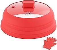 Vista 15 de Cubierta de vidrio para salpicaduras de microondas con silicona plegable para cubierta de alimentos, cubierta de placa de 10.8 pulgadas con guantes