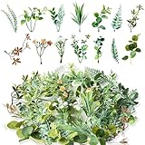 Zofusaier 30Pcs Mini Fake Green Leaves Faux Flower Heads Garland Hanging with Bulk Leaves for DIY Small Bouquets Bridal Baby Shower Cakes Gifts Home Party Decoration