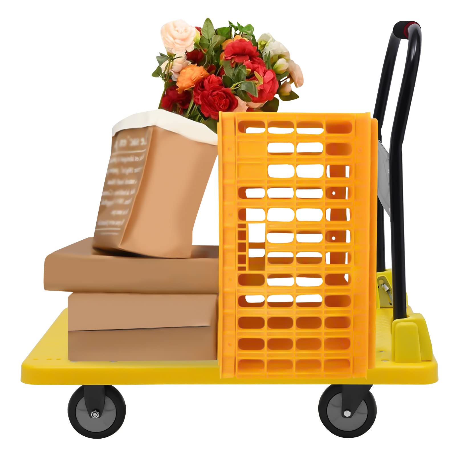 OUKANING Składany wózek transportowy, nośność 400 kg, cichy, 4 kółka TPR, składany wózek ręczny bez montażu, wózek ręczny do dużych obciążeń, z ergonomicznym uchwytem, wózek magazynowy do