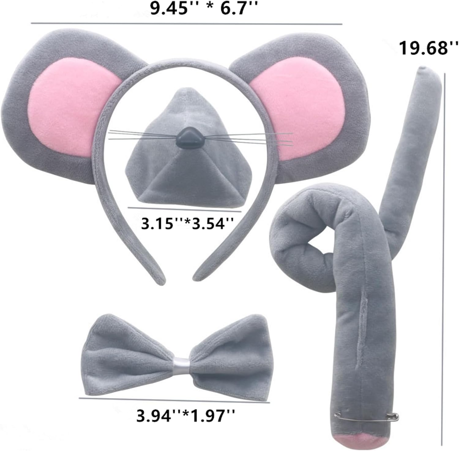 JOYFISCO Mouse Costume Accessory Set Mouse Ears Headband with Tail Nose and Bow Tie for Halloween Cosplay Party Costume - Image 2