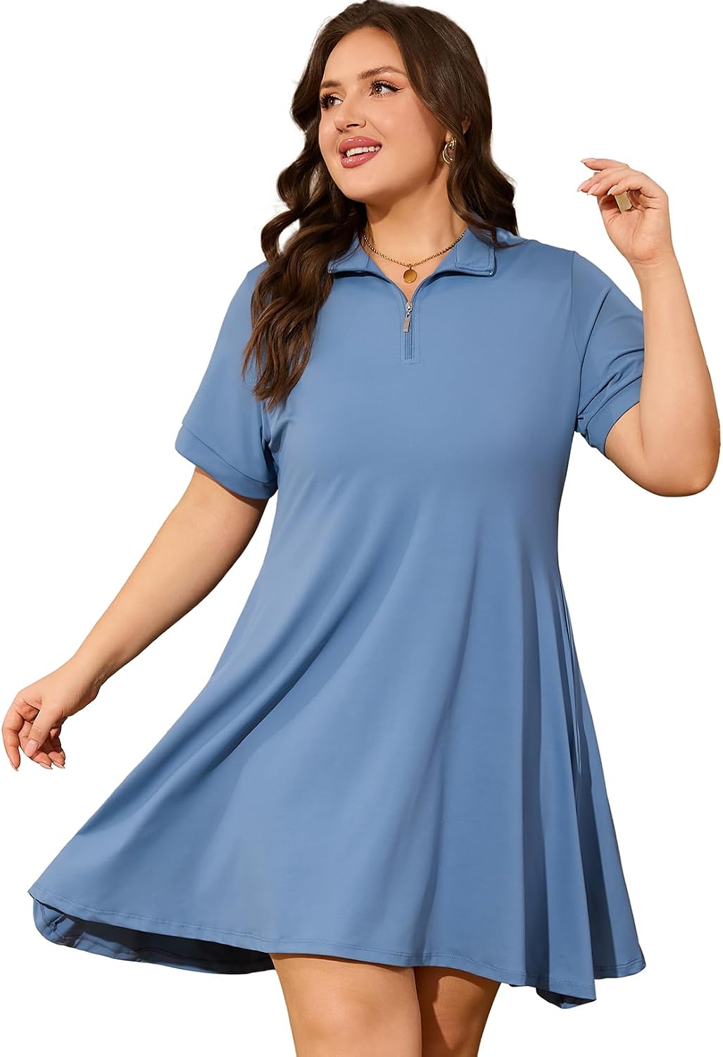 Plus Size Tennis Dress with Shorts & Pockets 1/4 Zip Up Short Sleeve Lightweight Quick Dry Womens Golf Dresses