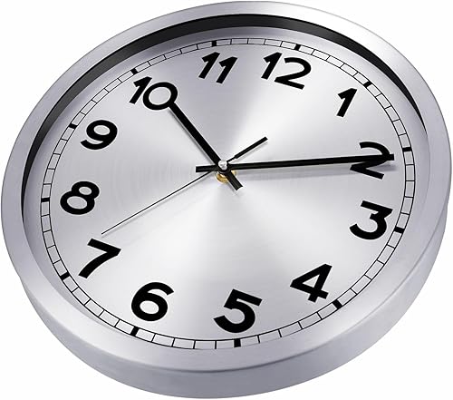 Miniatura 3 de Plumeet Reloj de pared pequeño, 10 pulgadas, funciona con pilas, con marco de aluminio plateado, reloj de pared de metal silencioso que no hace