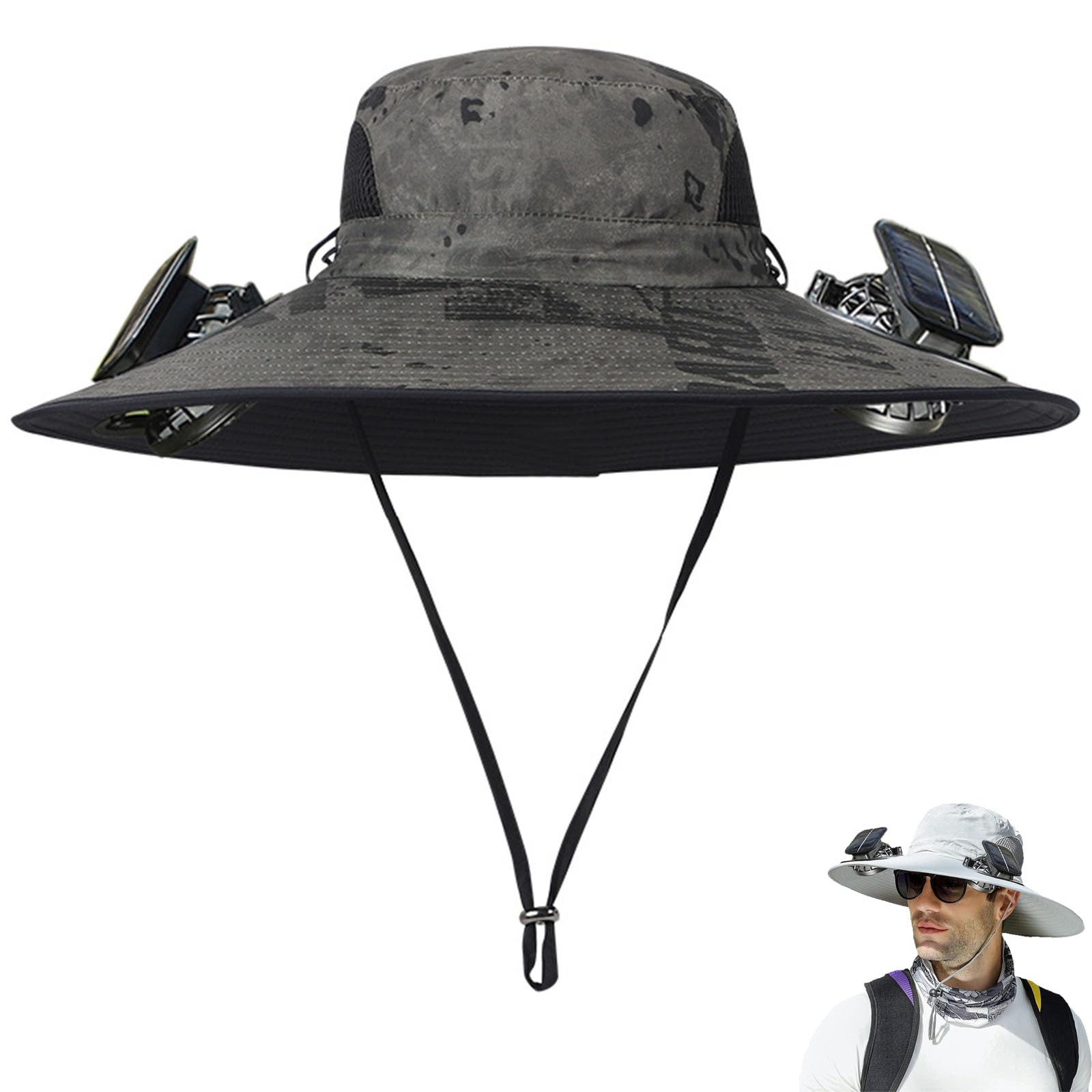 Colitt - Fishing Hat with Built in Fan, Wide Brim Solar Fan Outdoor Fishing Hat-Solar & USB Charging, UPF50+ (Army Green Ink)
