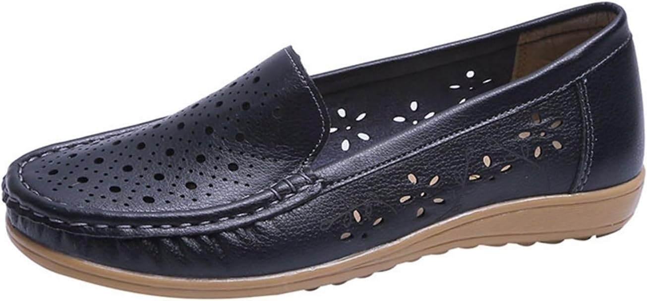 Womens Summer Hollow Slip-On Breathable Leather Nurse Shoes Slip Resistant, Work Comfortable Orthopedic Nursing Shoes, Kitchen Doctors Service Working Footwear