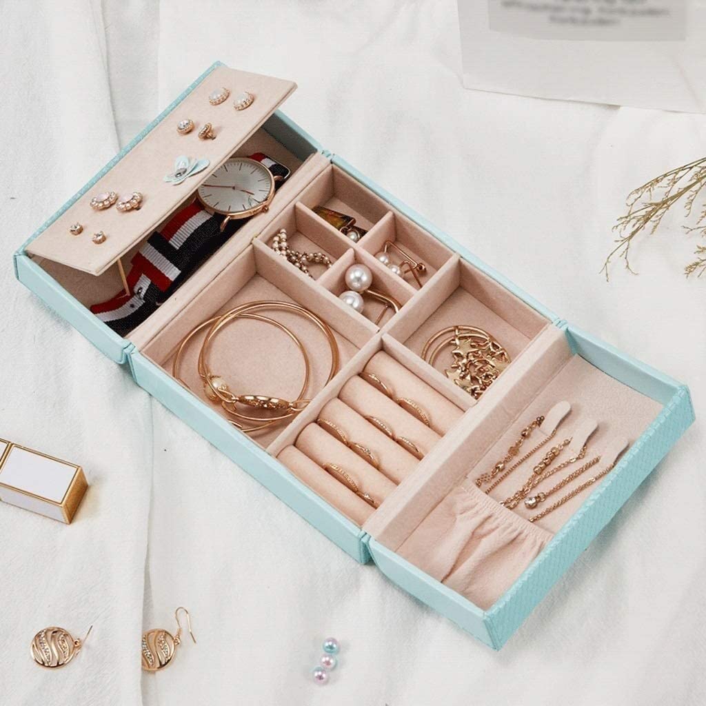 Caja de almacenamiento de joyas con imán de mango de mariposa oculto, organizador de piel sintética de doble apertura para accesorios de dormitorio