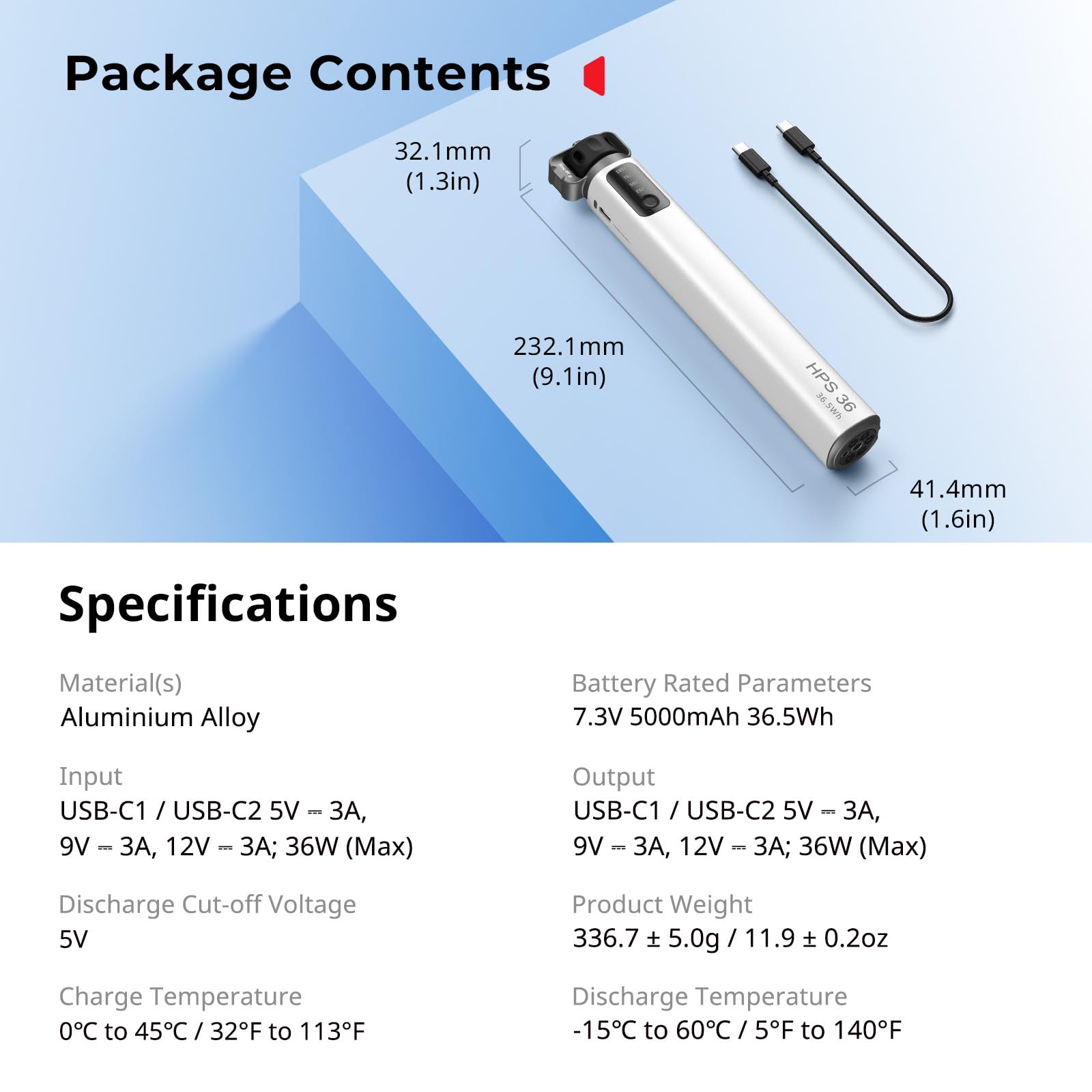 SMALLRIG HPS36 przenośny power stick, PD3.0 36 W szybkie ładowanie, 2 porty USB-C, wyświetlacz stanu baterii w czasie rzeczywistym, do kompaktowych aparatów bezlusterkowych, kamer sportowych -4552