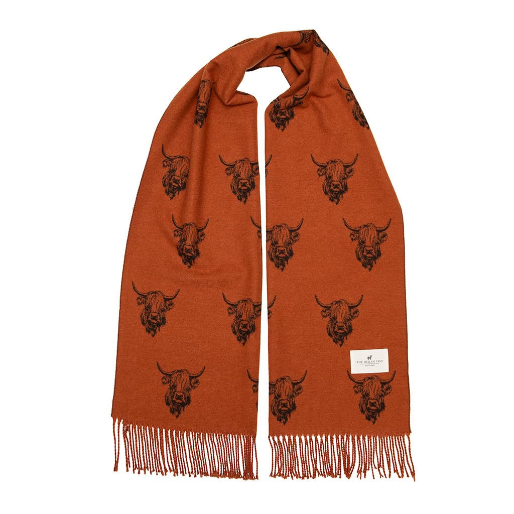 Heritage Traditions Heilan Coo Multi Super Soft Scarf, Highland Cow Scarf (Black/Rust)