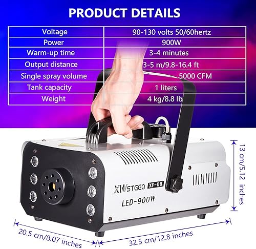 Miniatura 5 de Máquina de niebla de 900 vatios con 6 luces LED y control remoto inalámbrico 2 en 1, máquina de humo profesional para DJ, Halloween, fiestas, bodas