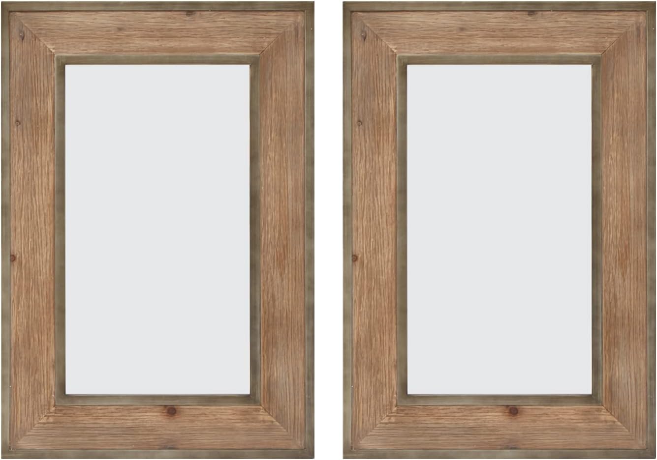AIIT Set of 2 Rustic Wood Framed Wall Mirrors Kinlife