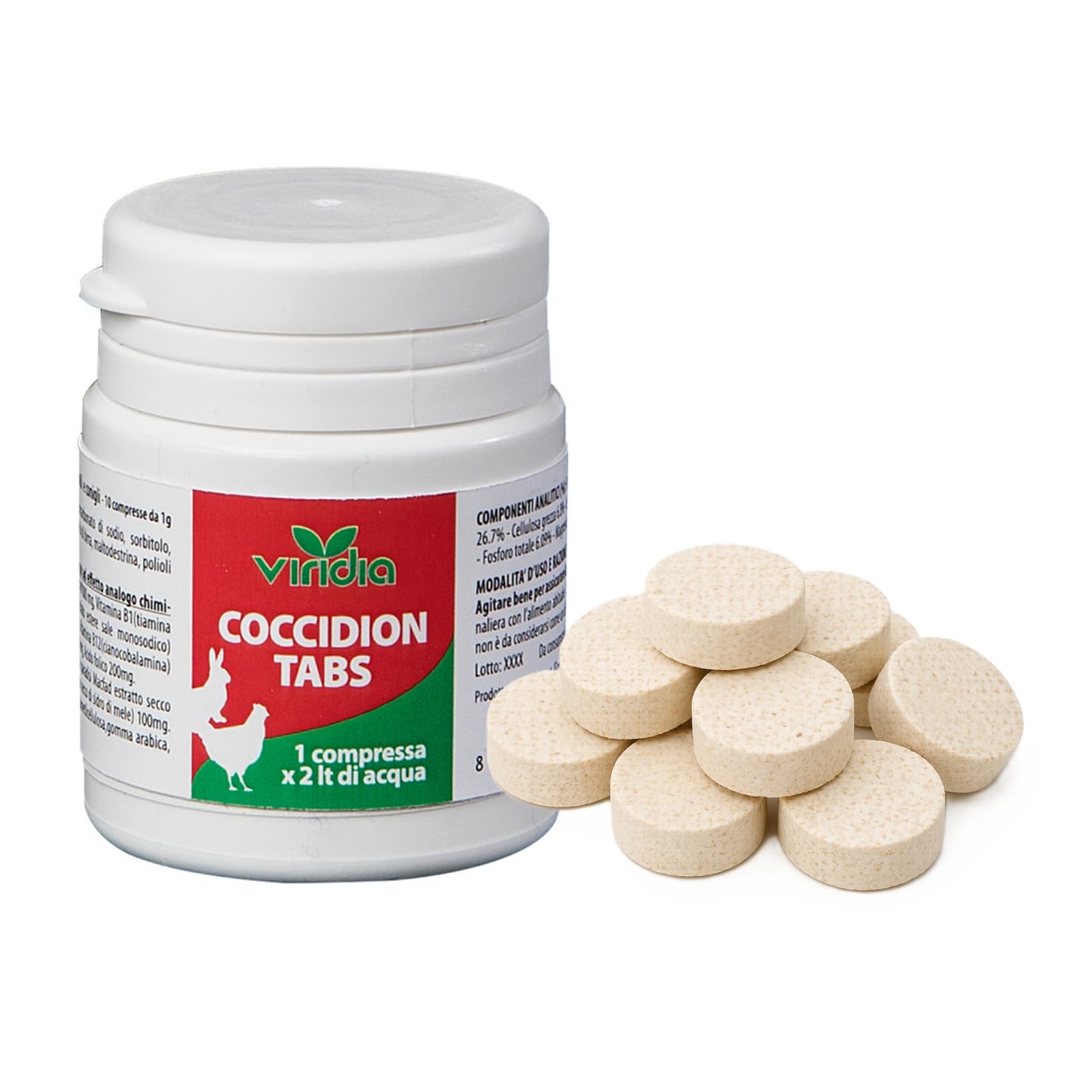 viridia Coccidion Tabs g 10 – Mangime Complementare in Compresse Effervescenti per Volatili e Conigli – con Vitamina C e Vitamine del Gruppo B