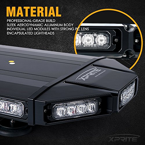 Xprite 18" White Amber Led Heavy-Duty Rooftop Emergency Strobe Light Bar, Magnetic Mount Safety Flashing Beacon Lights For Construction Vehicles Tow Trucks Snowplows Security Patrol Postal Traffic Car #TOP3