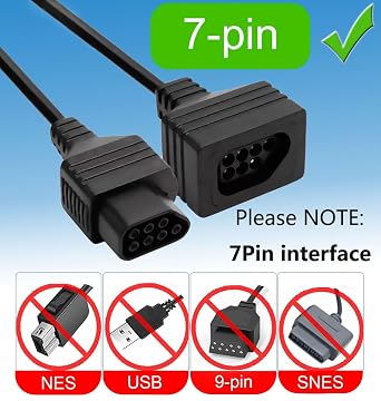 Extension Cables 7P for Nintendo NES Classic Controller, 2 Pack 6FT Extending Cords for Original (1985) Nintendo NES Game Controller Accessories