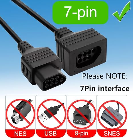 Extension Cables 7P for Nintendo NES Classic Controller, 2 Pack 6FT Extending Cords for Original (1985) Nintendo NES Game Controller Accessories