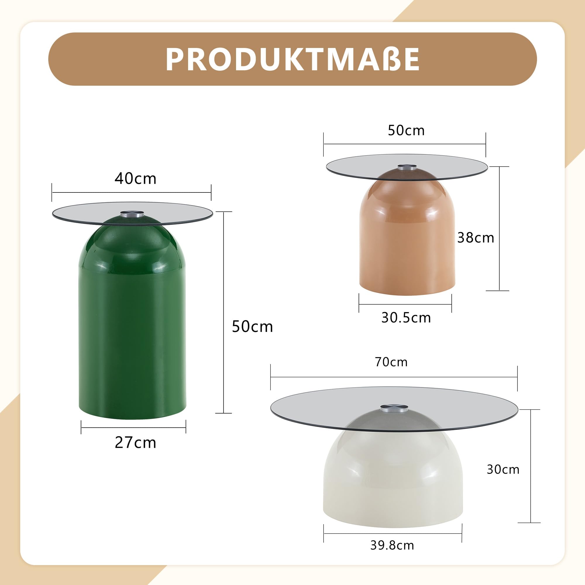 Mesa de centro redonda de 70 cm, mesa de cristal con cristal de seguridad y marco de acero al carbono, mesa de sofá moderna para sala de estar, salón, oficina y cafetería (gris, C)