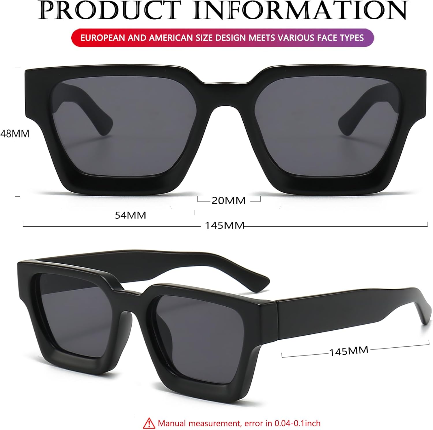 AIEYEZO Square Sunglasses for Women Men Square Thick Frame Sun Glasses Simple Designer Style Shades - Image 6