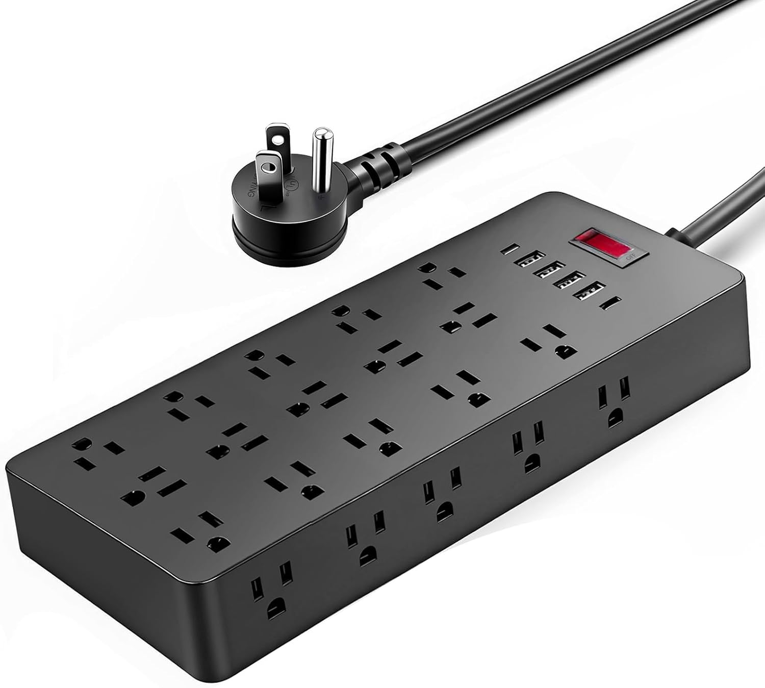 25-Outlet Power Strip Surge Protector with 6 USB Ports (2 USB-C) & Flat Plug, 2000 Joules, 6.5 Ft Extension Cord for Multiple Devices