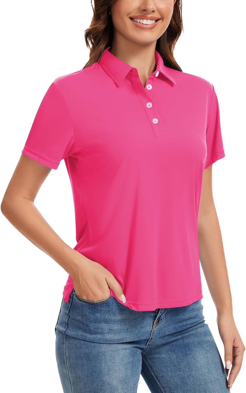 Women's Polo Shirts UPF 50+ Casual Work Quick Dry 4 Buttons Short Sleeve Collared Golf Shirt XS-4XL