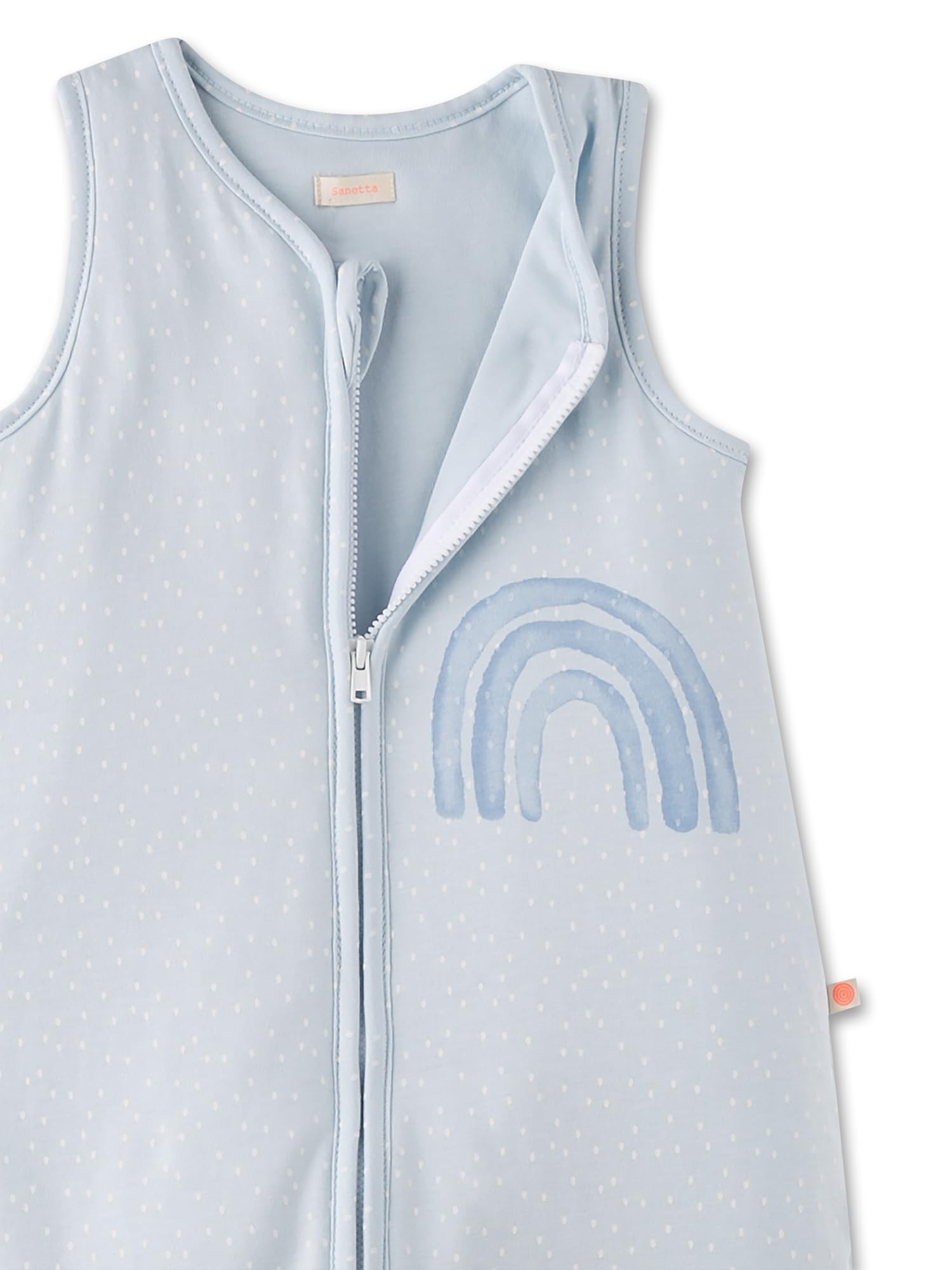 SANETTA Sacco nanna con piedi blu | Pratico e comodo sacco a pelo unisex in cotone biologico, sacco nanna con cerniera e stampa arcobaleno | Baby Sleeping Bag