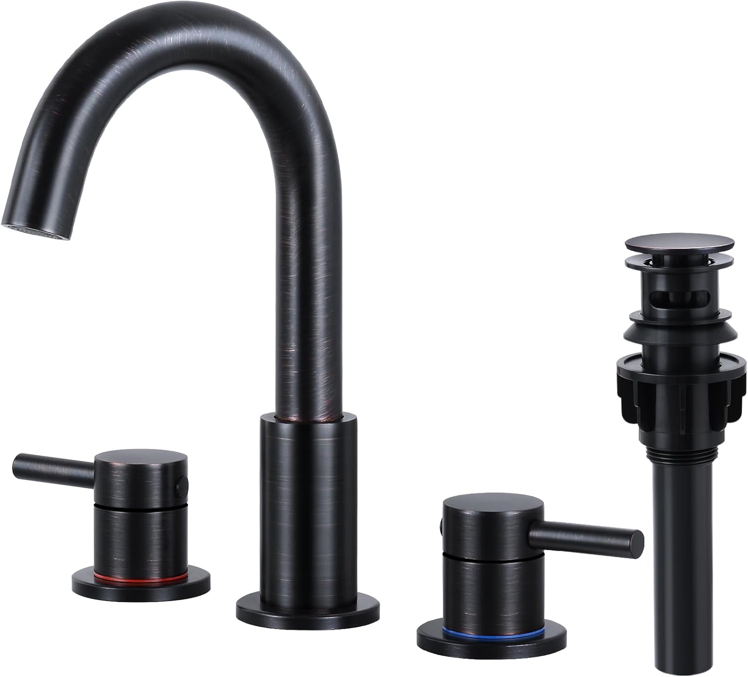 FGKQ Oil Rubbed Bronze Bathroom Faucet for Sink 3 Hole, Bathroom Sink Faucet with Pop Up Drain, 8 Inch Widespread Vanity Faucet 3 Hole, 360 Swivel Two Handle with Supply Lines