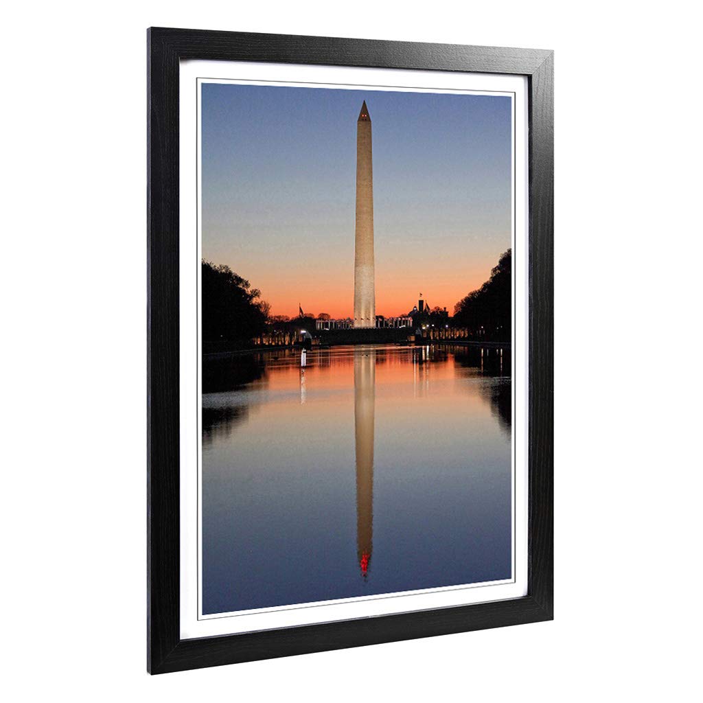 Big Box Art Framed Print of Sunrise Washington Monunment USA Design | Wall Art Picture | Home Decor for Kitchen, Living Room, Bedroom, Hallway, Black, A2 / 24.5x18 Inch / 62x45cm