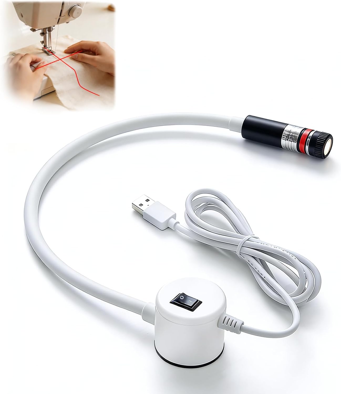 Sewing Machine Laser Guide, Magnetic Seam Guide for Sewing Machine, USB Powered Crosshair Laser Light, Magnetic Sewing Guide with 2 Metal Plates for Quilting, Straight Stitching & Seam Alignment