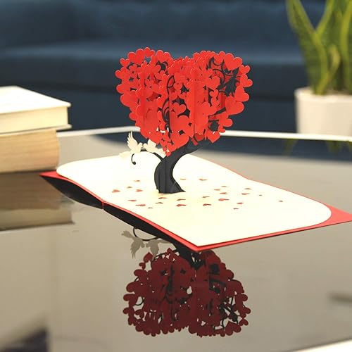 Miniatura 2 de Tarjeta desplegable de aniversario de árbol de corazón y pájaros del amor para él, ella en San Valentín, cumpleaños, boda o cualquier ocasión