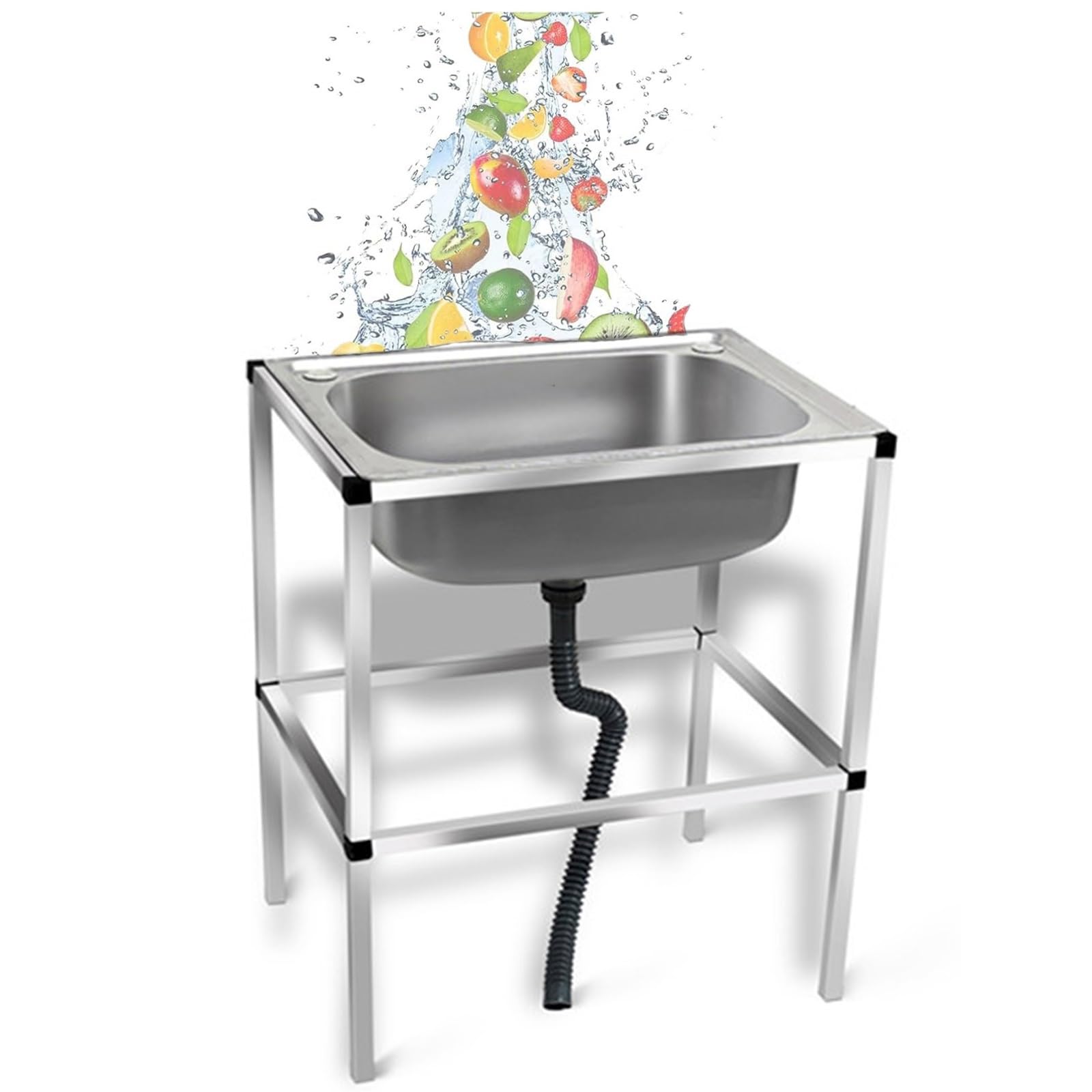 OWOHYG Portable Stainless Steel Utility Sink With Drainer Unit Commercial Grade Freestanding Wash Basin For Outdoor Garden 60X45Cm.60x45cm/23.6x17.7in