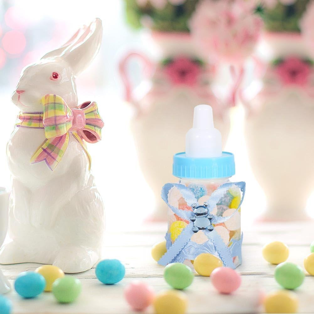 50 Pcs Feeder Style Bonbons Bouteille pour Baby Shower, Mini Party Favors Fillable Candy Gift Box pour Garçon Fille Nouveau-né Infant Baptême Baptême Fête D'anniversaire Décoration(Bleu)