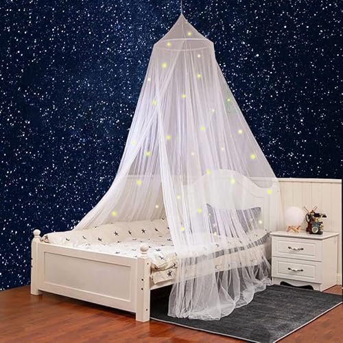 Vevins Stars Bed Canopy Curtain Glow In The Dark, Round Princess Bed Canopy For Girls Bedroom, Kids And Baby Bed Mosquito Net Bedroom Tent(White) #TOP12