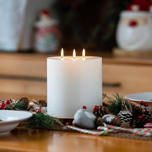 Miniatura 4 de MOZEAL Vela extra grande de 3 mechas de color rojo oscuro, 6 x 6 pulgadas, sin perfume, sin goteo, sin humo y de combustión limpia. Aproximadamente