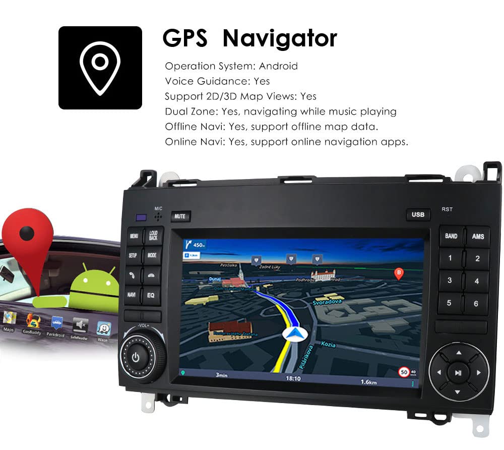 7" Android Auto Radio GPS Navigator Navigation Carplay Fit for Mercedes Benz Vito W447 111 114 116 CDI Cargo Van Kasten Tourer Bus mit BT FM USB RDS TPMS SWC Pip Mirror Link+Auto Bremsleuchte Kamera
