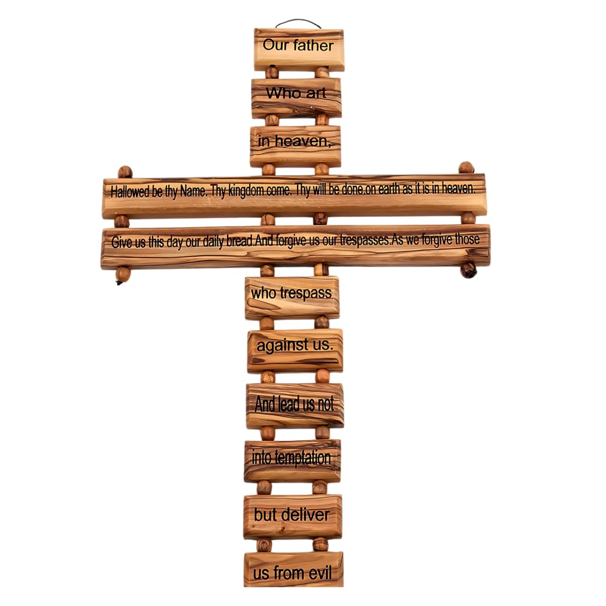 Spring Nahal Olive Wood Mother of Pearl Cross – Hand-Carved Christian Wall Cross from Jerusalem with Lord’s Prayer, 23 cm / 9.2 inches