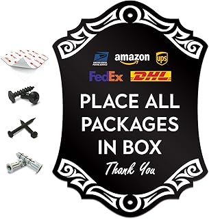 Delivery Instruction Door Sign - Place All Packages In Box - Color Logos, House Sign, 6.25” X 4.5” - Mounting Hardware Included, Easy Installation - Heavy-Duty and Weather-Resistant