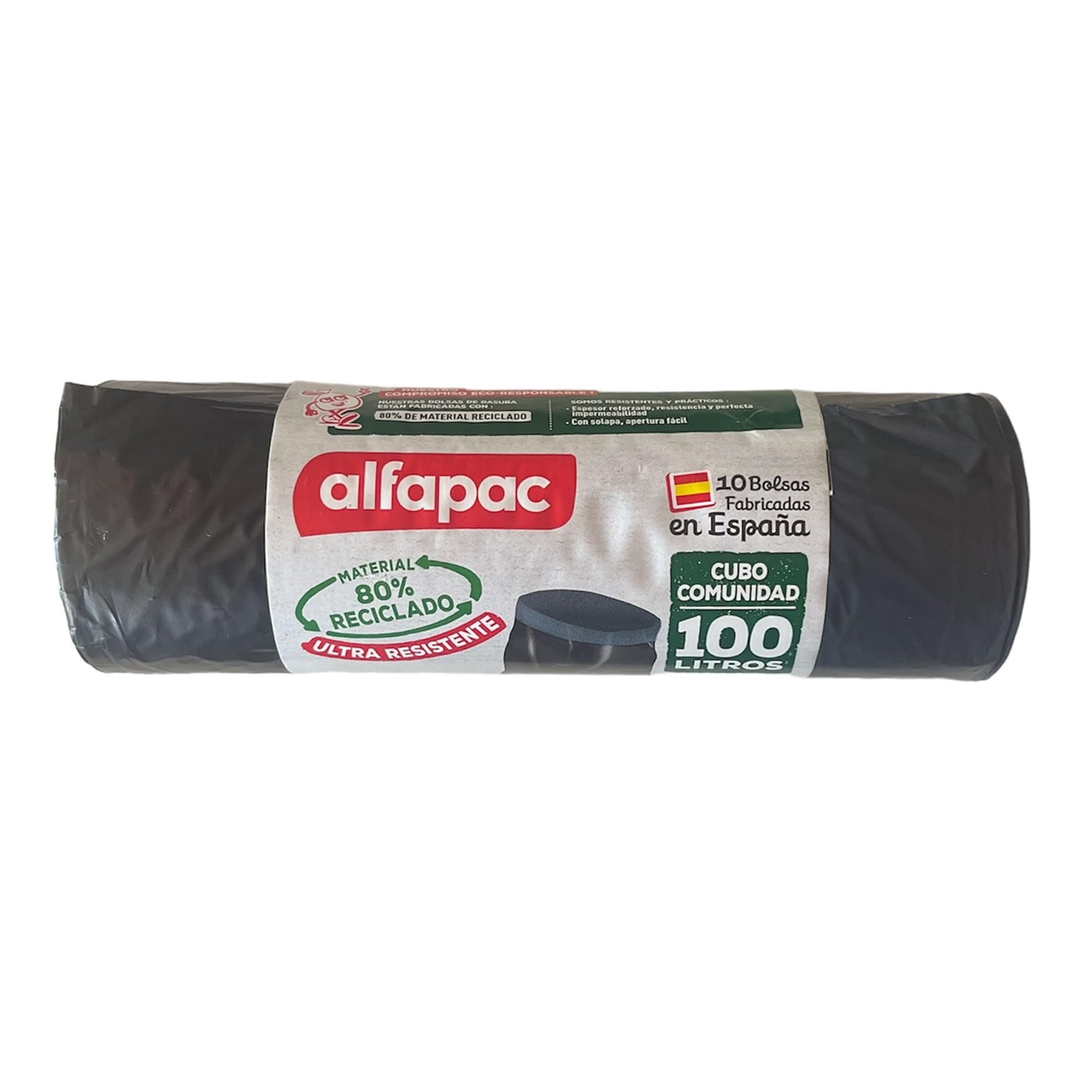 80% riciclato, 10 rotoli da 10 sacchi della spazzatura (100 sacchetti) 'Pattumiera comunità', ultra resistente, triplo strato, antigoccia, 100 litri