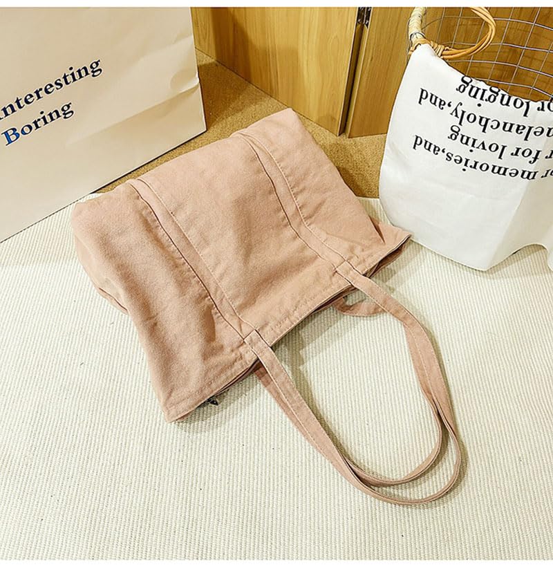 Image of Cotton Tote Handbag Women Canvas Crossbody Beach Bag Hobo Shoulder Tote Bag with 3 External Pocket,Zipper Closure