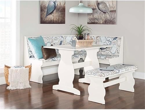 Miniatura 2 de Riverbay Furniture Juego de comedor de esquina tapizado de madera y tela de transición con mesa, banco y unidad de esquina, requiere montaje alguno,