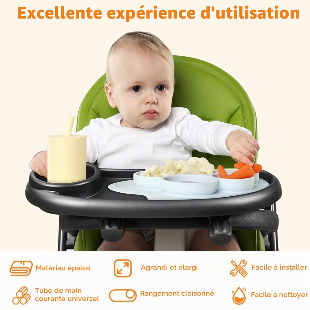 OSDUE Plateau à Goûter pour Poussette, avec Plateau à collation et Porte-gobelet, Plateau à collation 3 en 1, Plateau à dîner pour Poussette avec Porte-gobelet, Accessoire Universel pour Poussette