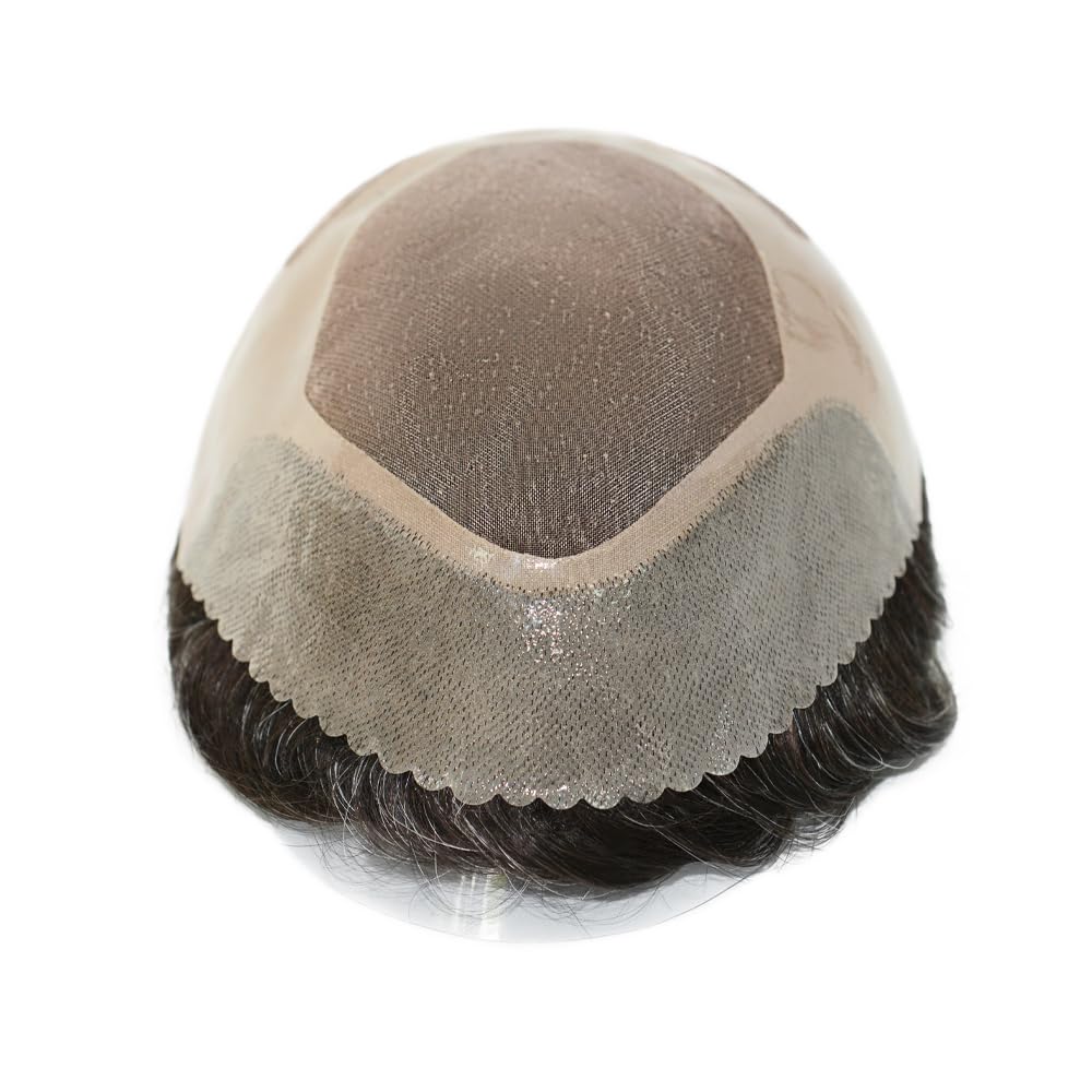 HAIR NATURE Toupee for Men Hairpieces, Mens Human Hair Replacement System, Fine Mono Hair Unit Bond #220