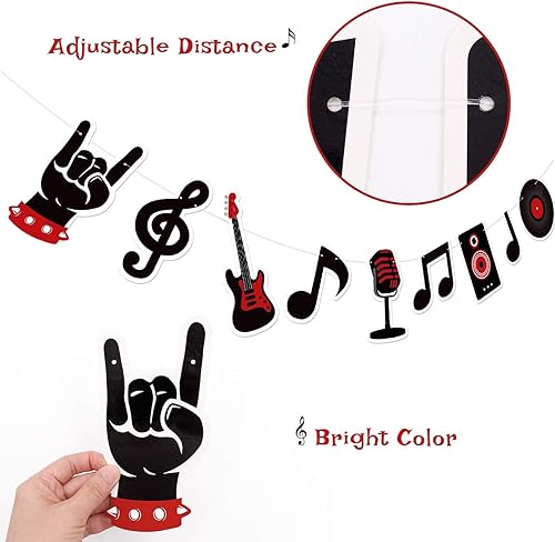 Miniatura 4 de Banner con purpurina Born to Rock con guirnalda de notas musicales, decoraciones de fiesta de rock and roll de los años 50, tema musical,