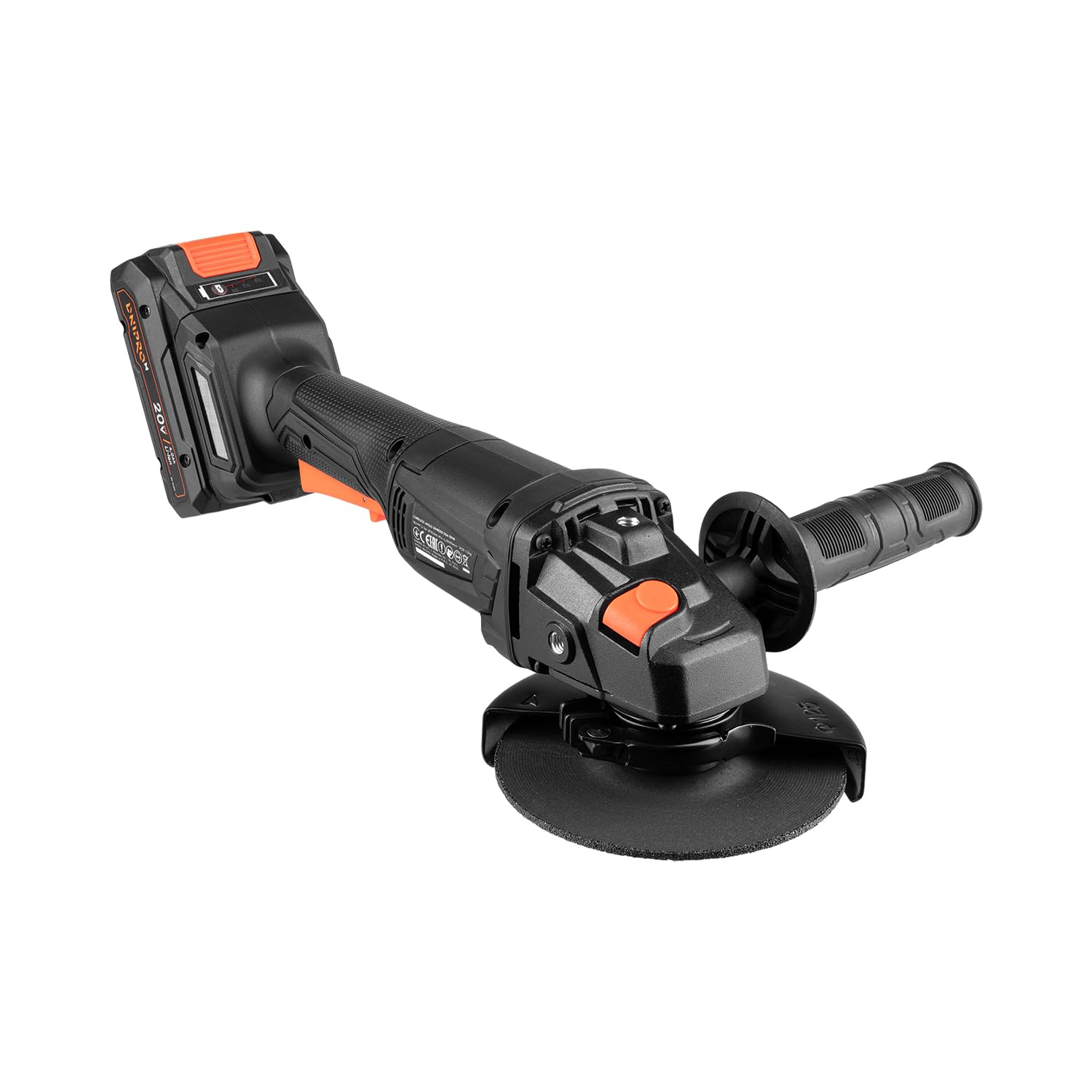 Amoladora Angular Inalámbrica DGA-201M 20V con Batería 4Ah y Cargador - Radial 125 mm 10.000 rpm M14 con Protector de Ajuste Rápido para Corte, Desbaste, Lijado y Eliminación de Óxido - por Dnipro-M