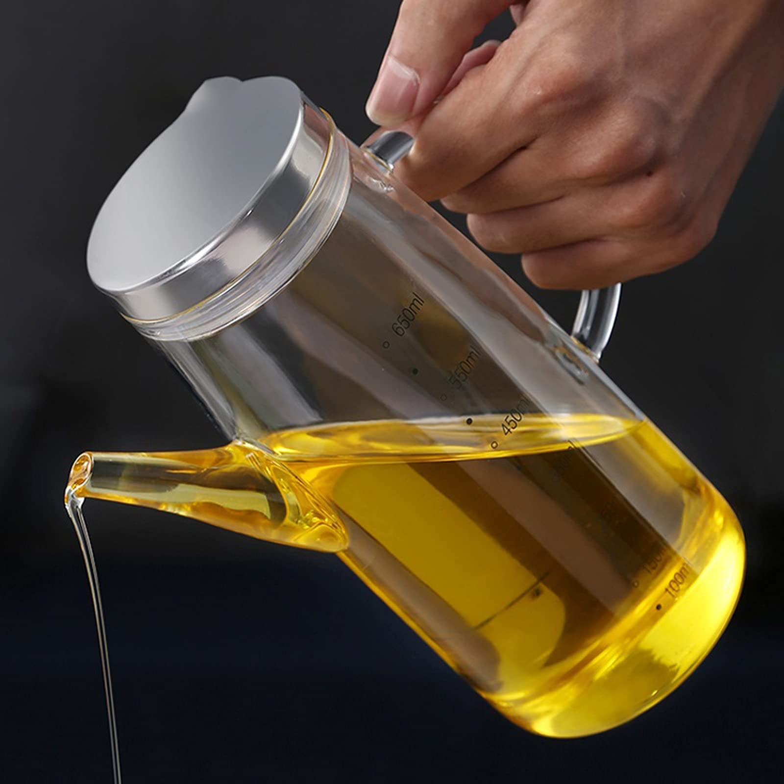 Ölflaschen für die Küche, transparente Ölflasche aus Borosilikatglas, Essig-/Olivenöl-Menge mit Griff, Sojasaucenflasche, Küchenwaage, Ölbehälter (650 ml) (750 ml)