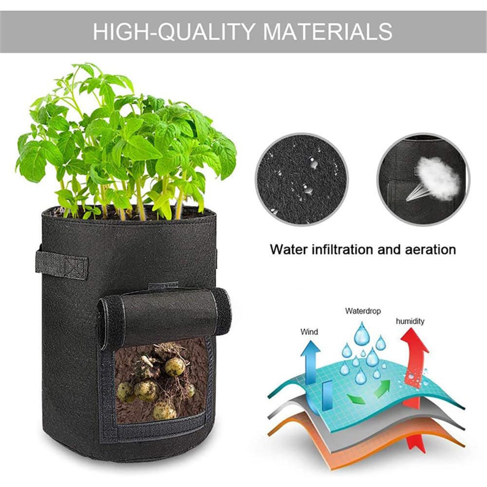 Bolsa de cultivo de fieltro negro de 10 galones, bolsas de cultivo de patatas de 35 cm x 45 cm, maceta transpirable para verduras, tomates y patatas con asas