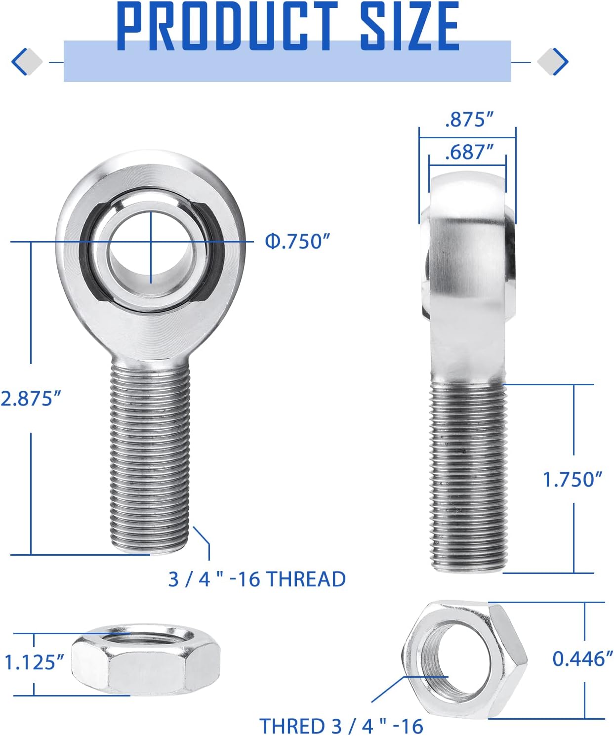SPARKWHIZ 3/4” Heim Joint Rod End Kit, Left and Right Hand Thread Heim Joint Great for Steering and Suspension, Traction Bars, Steering Joints and Links Joints On Hot Rods (2 Set)