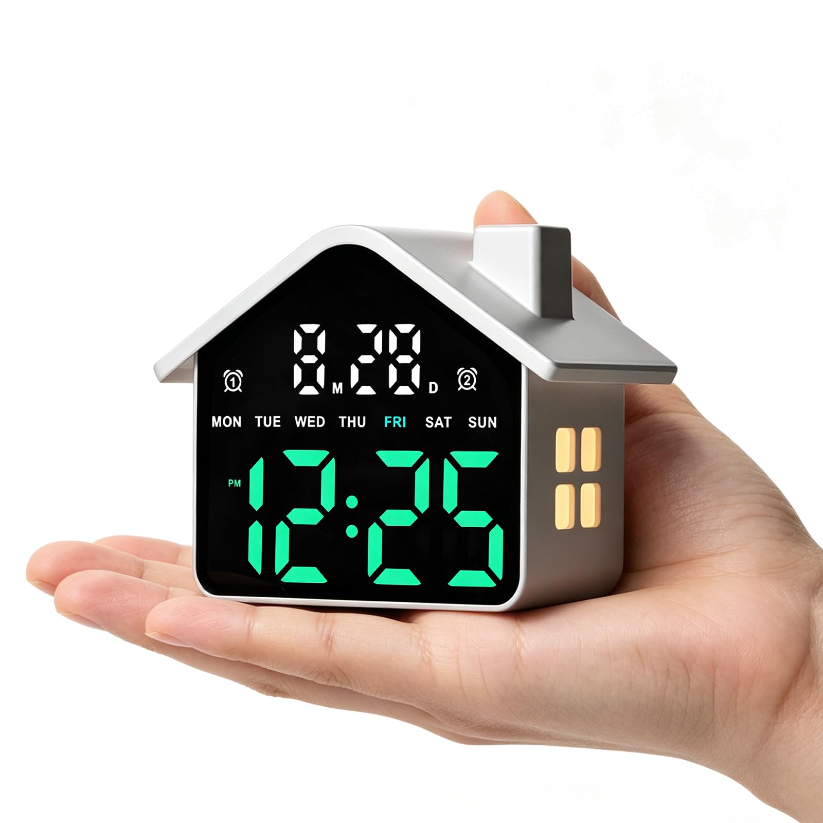 Reloj despertador digital LED con forma de casa con ajuste de brillo y fecha, para decoración de escritorio en casa, oficina