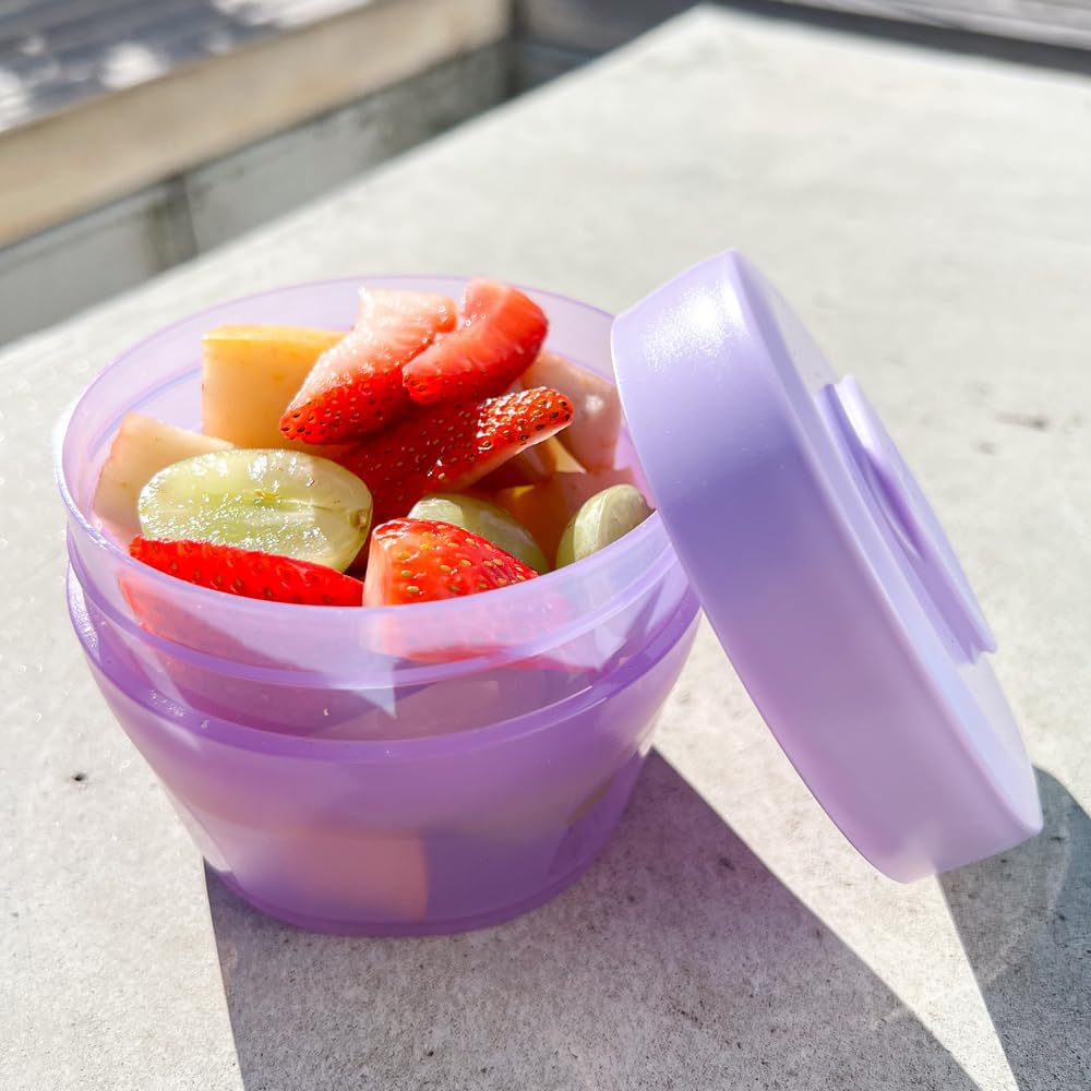 Décor Go Click & Stack Snack Tubs, 2 Pack Leakproof Food Storage Containers, Snack Tubs for Adults and Kids, Freezer & Microwave Safe, 300ml x 2 colours vary green/blue or aqua/purple