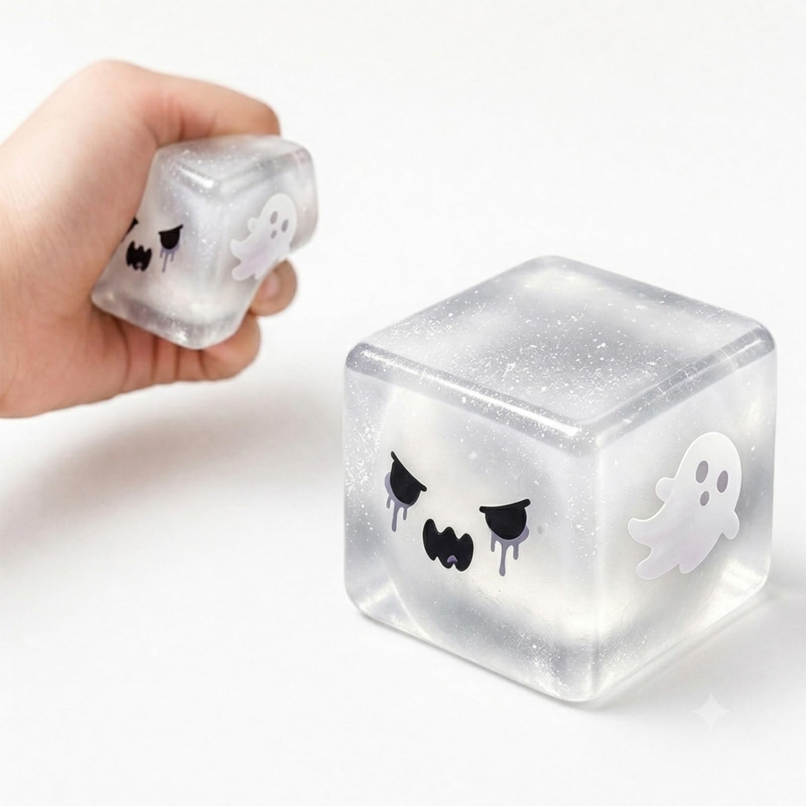 Ghost Glitter Cube Squishy Toy, Spooky Halloween Shaped Stress Relief Toy