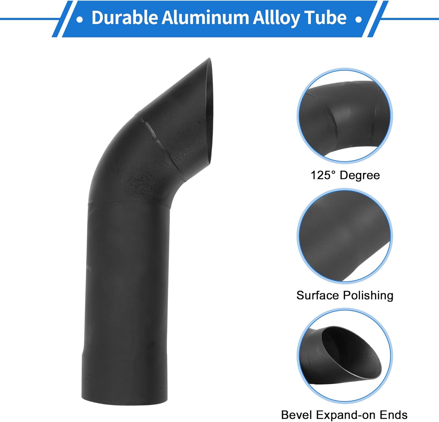 Motoforti 2.48" ID Inlet Turn Down Exhaust Tip T304 Stainless Steel Surface Blasting Mandrel Bend Elbow Tube 12.01" 305mm Overall Length Black