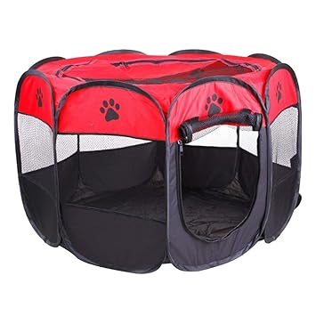 Maxbell Pet Folding Playpen Portable 8-Panel Kennel Fences Tent Red_M