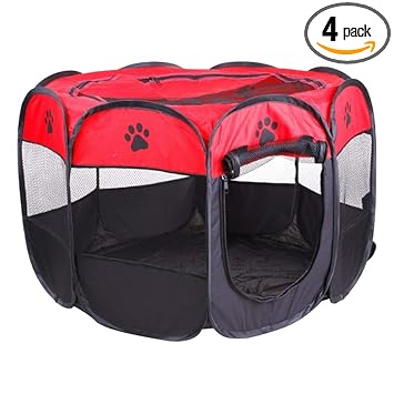 Maxbell Pet Folding Playpen Portable 8-Panel Kennel Fences Tent Red_S