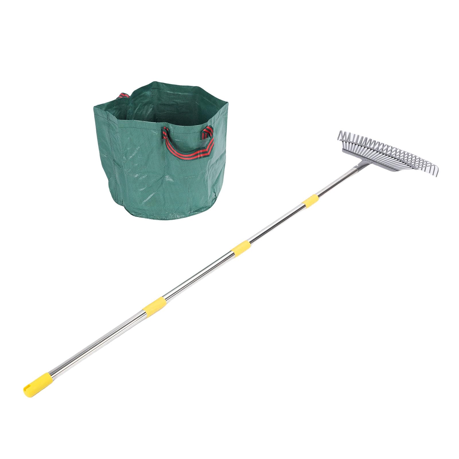 Rastrillo de jardín de Metal con Mango Ajustable Que Recoge eficazmente Hojas y residuos, Herramienta de Mantenimiento para Exteriores.